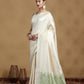 Off-White Banarasi Silk Saree with Subtle Pastel Green Border