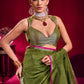 Olive Green Linen Silk Saree for Women with Contrast Border