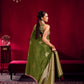 Olive Green Linen Silk Saree for Women with Contrast Border