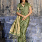 Olive Sage Green Katan Silk Saree with Antique Zari Border and Tiger Buttas