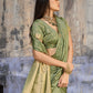 Olive Sage Green Katan Silk Saree with Antique Zari Border and Tiger Buttas