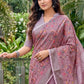 Onion Pink Mauve Linen Cotton Saree with Floral Embroidery Work