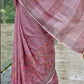 Onion Pink Mauve Linen Cotton Saree with Floral Embroidery Work