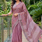Onion Pink Mauve Linen Cotton Saree with Floral Embroidery Work
