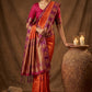 Orange Silk Saree with Pink Zari Border & Rich Pallu