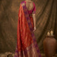 Orange Silk Saree with Pink Zari Border & Rich Pallu