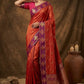 Orange Silk Saree with Pink Zari Border & Rich Pallu