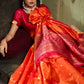 Orange Soft Silk Saree for Women with Golden Zari Border