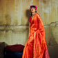 Orange Soft Silk Saree for Women with Golden Zari Border