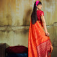 Orange Soft Silk Saree for Women with Golden Zari Border