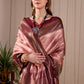 Peach Pink Banarasi Kanjivaram Silk Saree with Rich Wine Zari Work