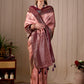 Peach Pink Banarasi Kanjivaram Silk Saree with Rich Wine Zari Work