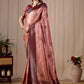 Peach Pink Banarasi Kanjivaram Silk Saree with Rich Wine Zari Work