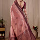 Peach Pink Banarasi Kanjivaram Silk Saree with Rich Wine Zari Work