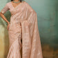 Peach Beige Organza Silk Saree with Subtle Zari Stripes
