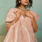 Peach Beige Organza Silk Saree with Subtle Zari Stripes
