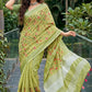 Pista Green Linen Cotton Saree with Floral Embroidery Work