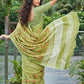 Pista Green Linen Cotton Saree with Floral Embroidery Work