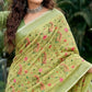 Pista Green Linen Cotton Saree with Floral Embroidery Work