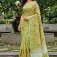 Pista Green Linen Cotton Saree with Floral Embroidery Work