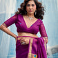Plum Purple Linen Organza Saree with Floral Organza Pallu & Zari Border