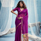 Plum Purple Linen Organza Saree with Floral Organza Pallu & Zari Border