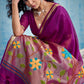 Plum Purple Linen Organza Saree with Floral Organza Pallu & Zari Border