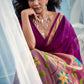 Plum Purple Linen Organza Saree with Floral Organza Pallu & Zari Border