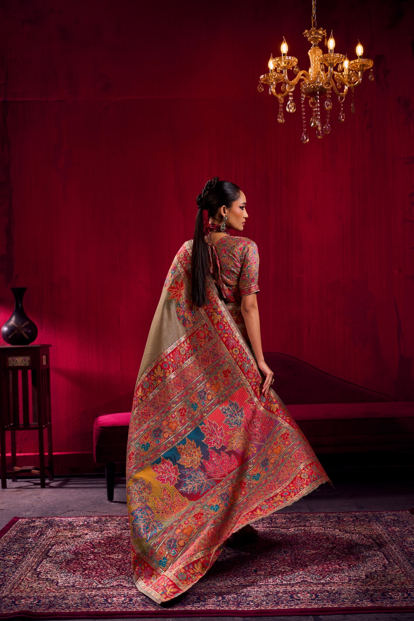 Premium Olive Green Kanjivaram Silk Saree with Rich Multicolor Floral Zari Border