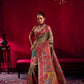 Premium Olive Green Kanjivaram Silk Saree with Rich Multicolor Floral Zari Border