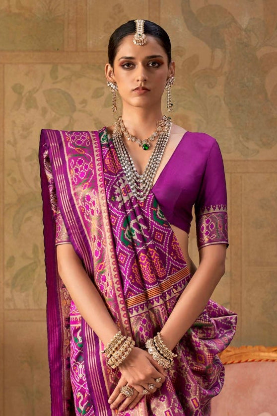 Purple Banarasi Silk Patola Saree with Rich Weave & Heritage Motifs