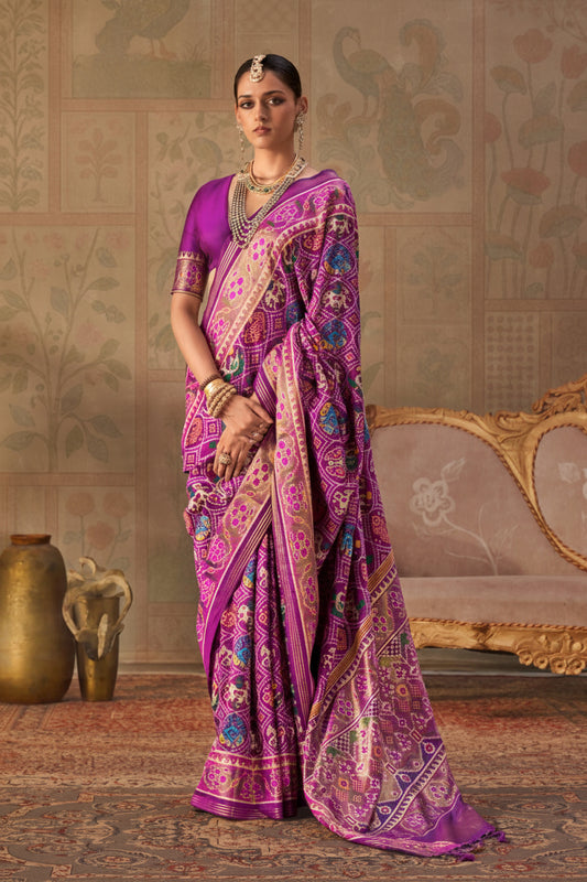 Purple Banarasi Silk Patola Saree with Rich Weave & Heritage Motifs