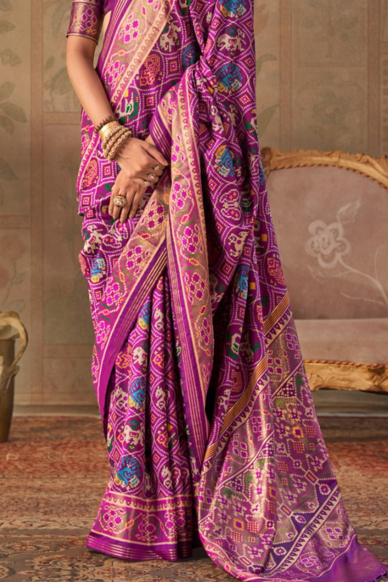 Purple Banarasi Silk Patola Saree with Rich Weave & Heritage Motifs