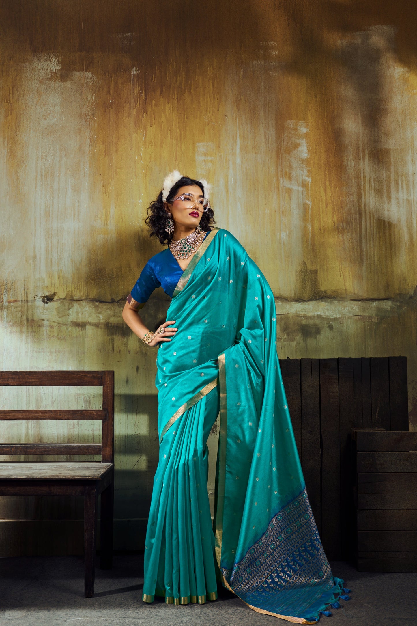 Rama Blue Soft Silk Saree for Women with Elegant Zari Border
