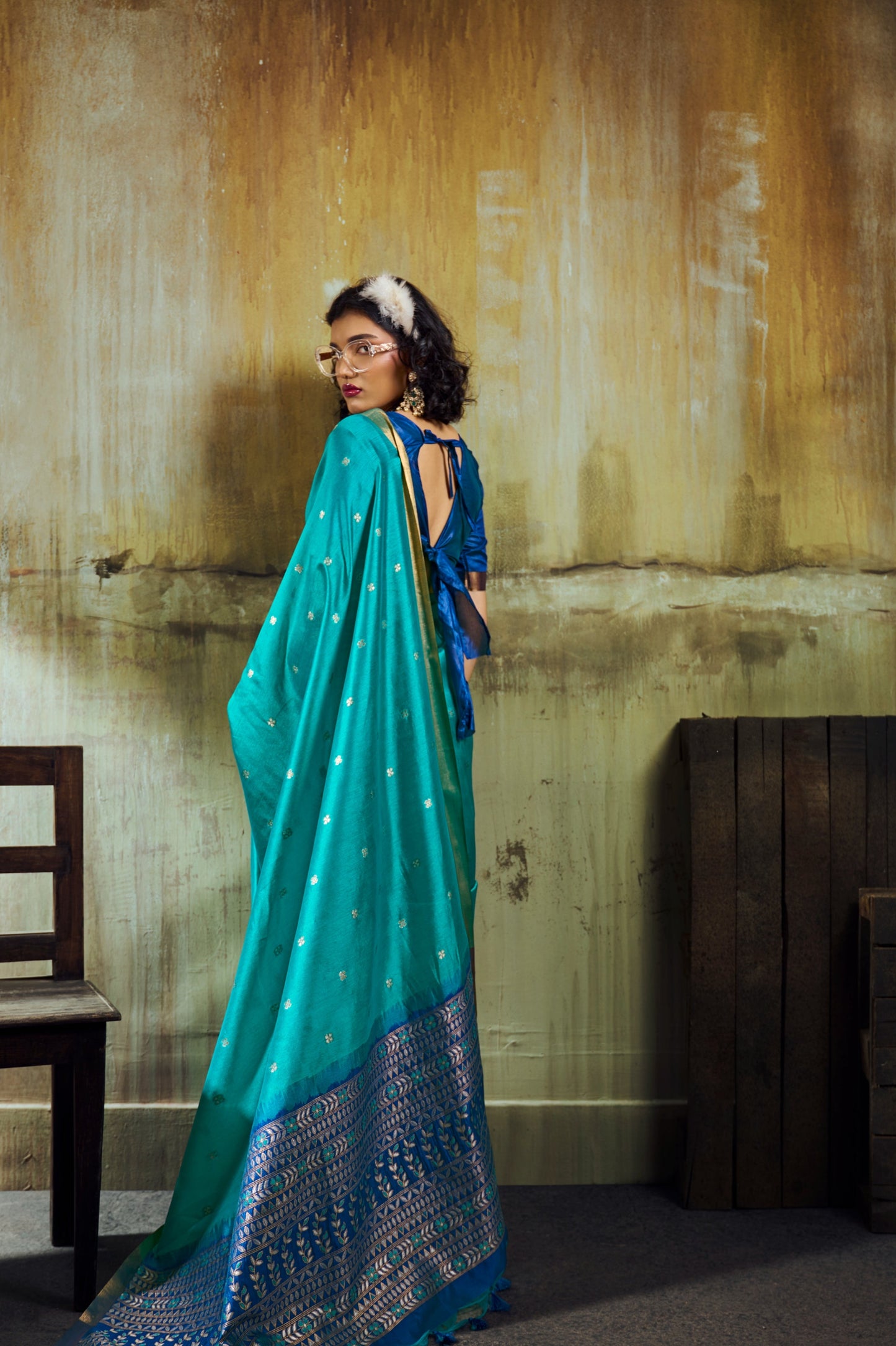 Rama Blue Soft Silk Saree for Women with Elegant Zari Border