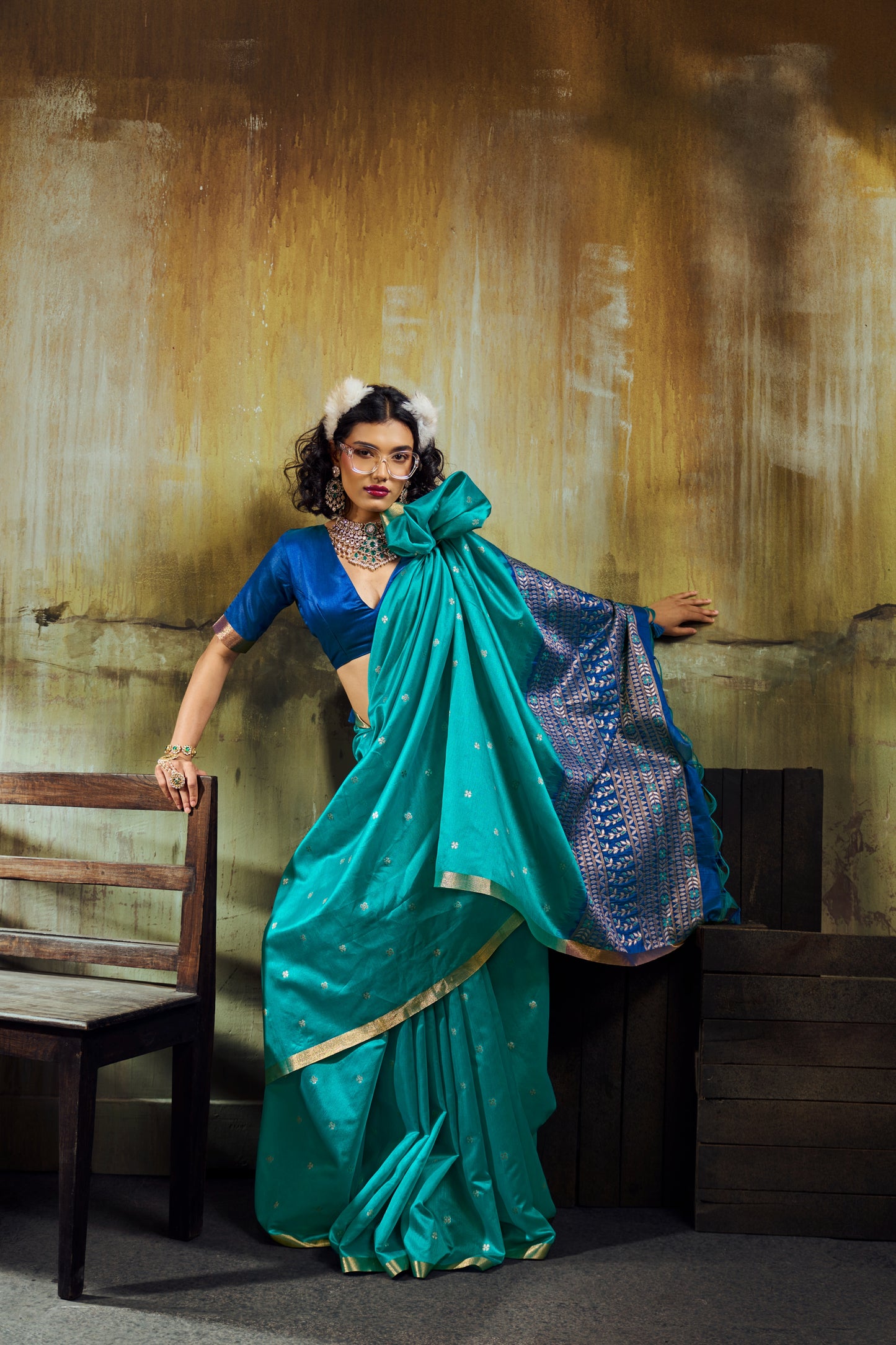 Rama Blue Soft Silk Saree for Women with Elegant Zari Border