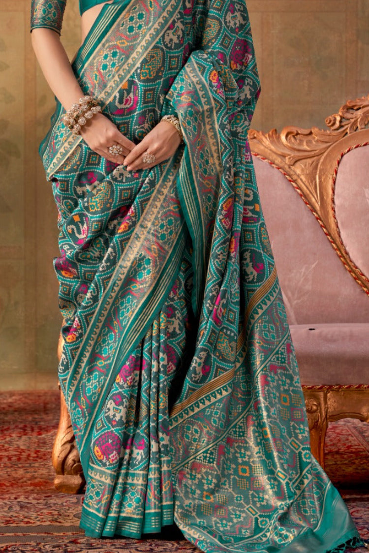 Rama Green Banarasi Silk Patola Saree with Rich Weave & Heritage Motifs