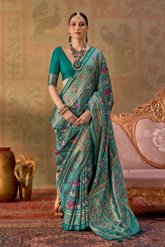 Rama Green Banarasi Silk Patola Saree with Rich Weave & Heritage Motifs