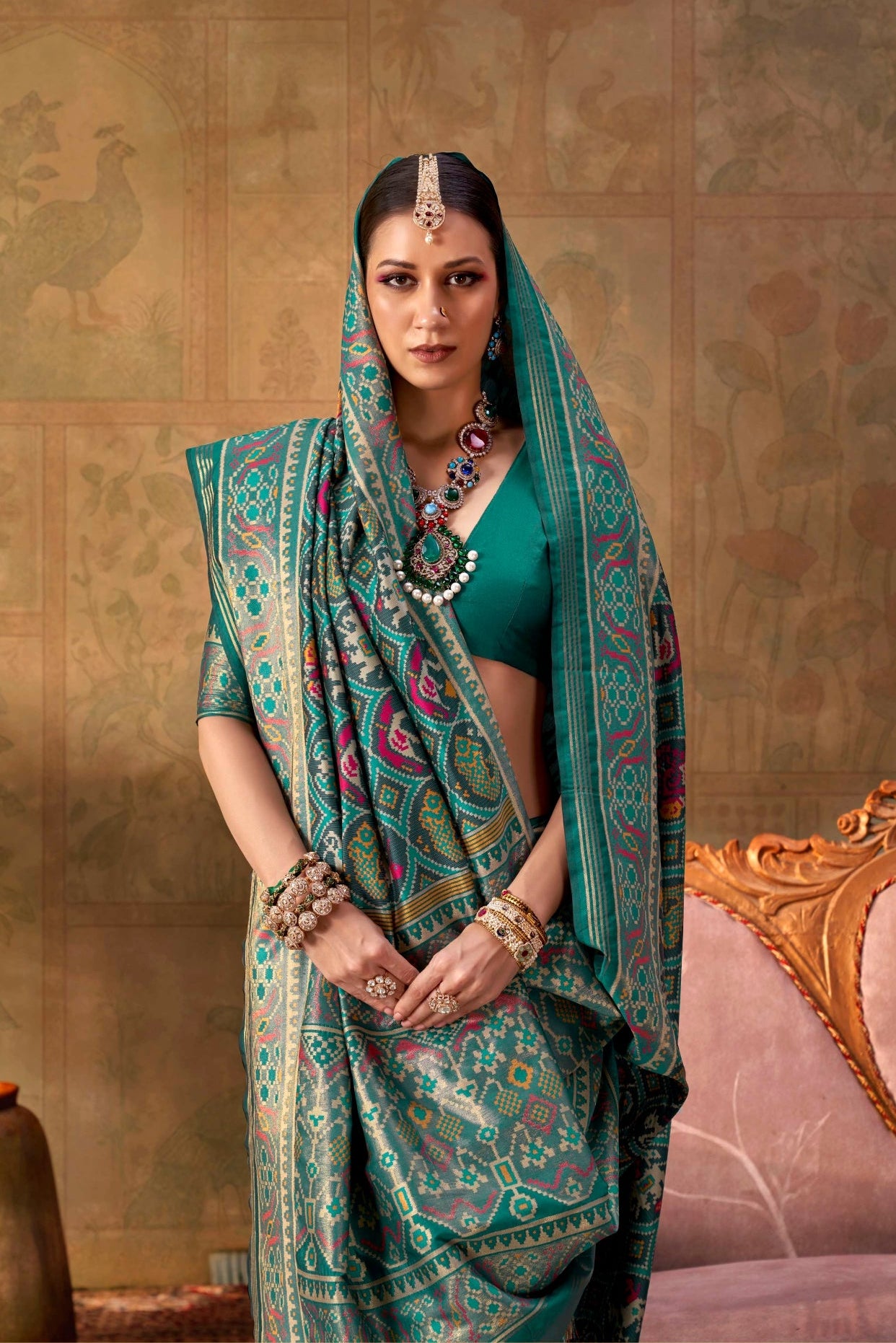 Rama Green Banarasi Silk Patola Saree with Rich Weave & Heritage Motifs
