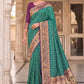 Rama Green Banarasi Silk Saree with Meenakari Paithani Pallu and Deep Purple Blouse