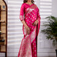 Rani Pink Banarasi Kanjivaram Silk Saree with Rich Zari Work