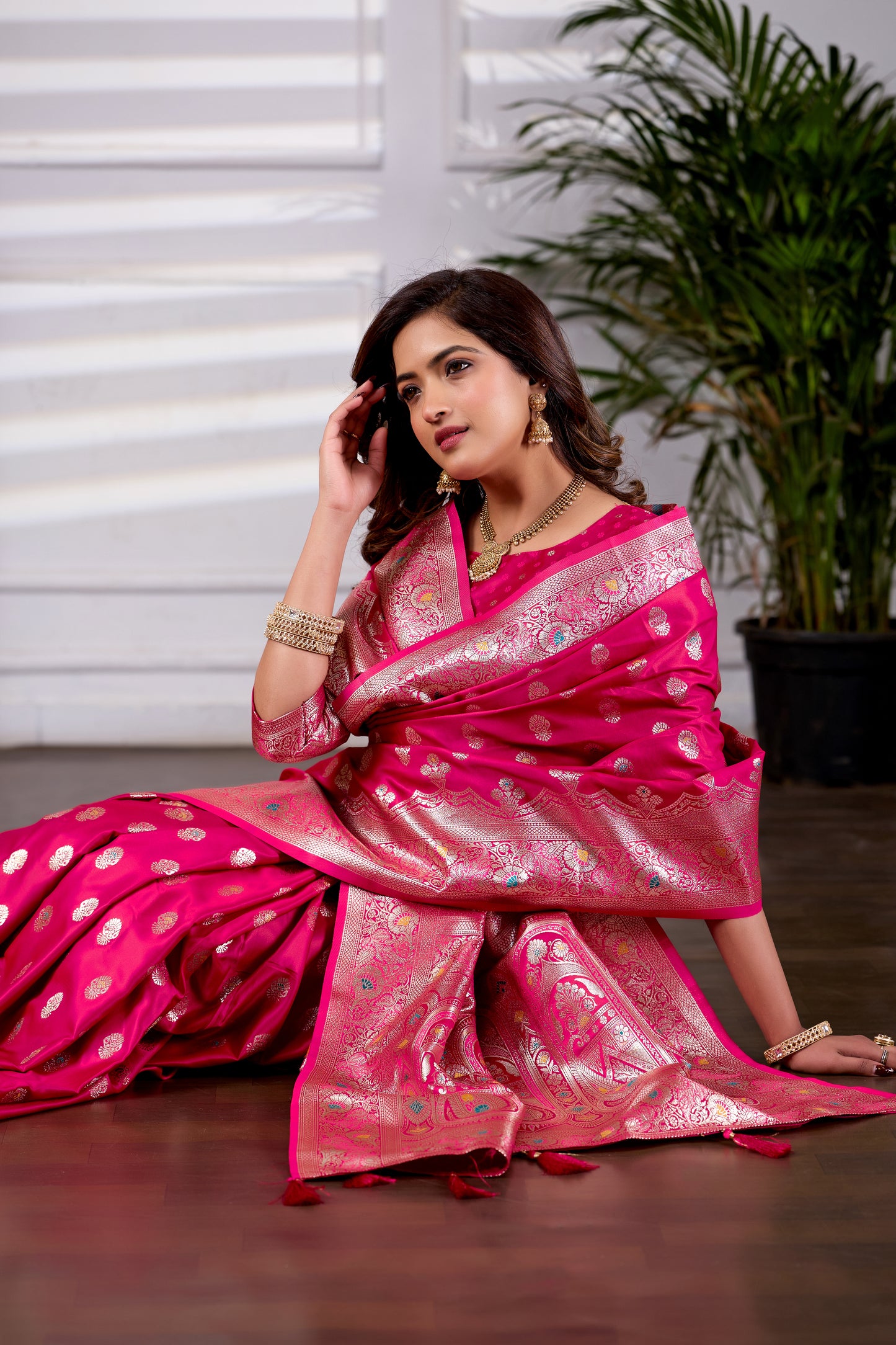Rani Pink Banarasi Kanjivaram Silk Saree with Rich Zari Work