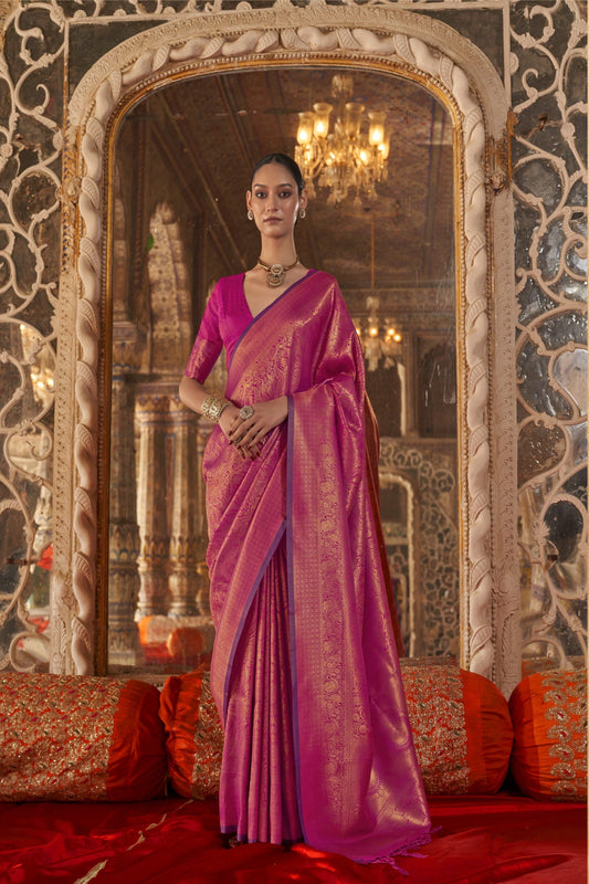 Rani Pink Kanjivaram Silk Saree with Rich Zari Weaving