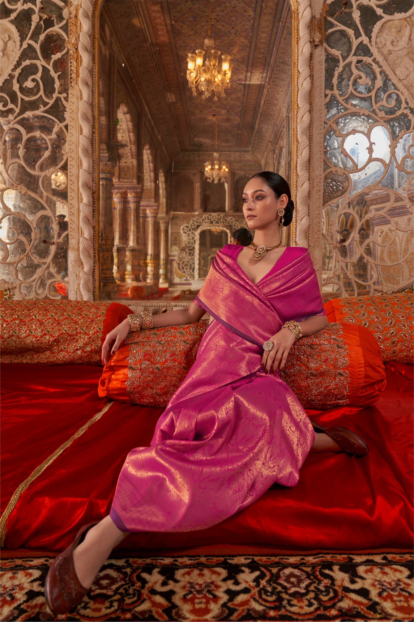 Rani Pink Kanjivaram Silk Saree with Rich Zari Weaving