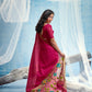 Rani Pink Linen Organza Saree with Floral Organza Pallu & Zari Border
