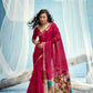 Rani Pink Linen Organza Saree with Floral Organza Pallu & Zari Border