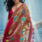Rani Pink Linen Organza Saree with Floral Organza Pallu & Zari Border