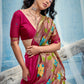 Rani Pink Linen Organza Saree with Floral Organza Pallu & Zari Border