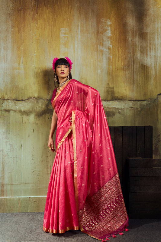 Rani Pink Soft Silk Saree for Women with Rich Zari Border & Designer Pallu