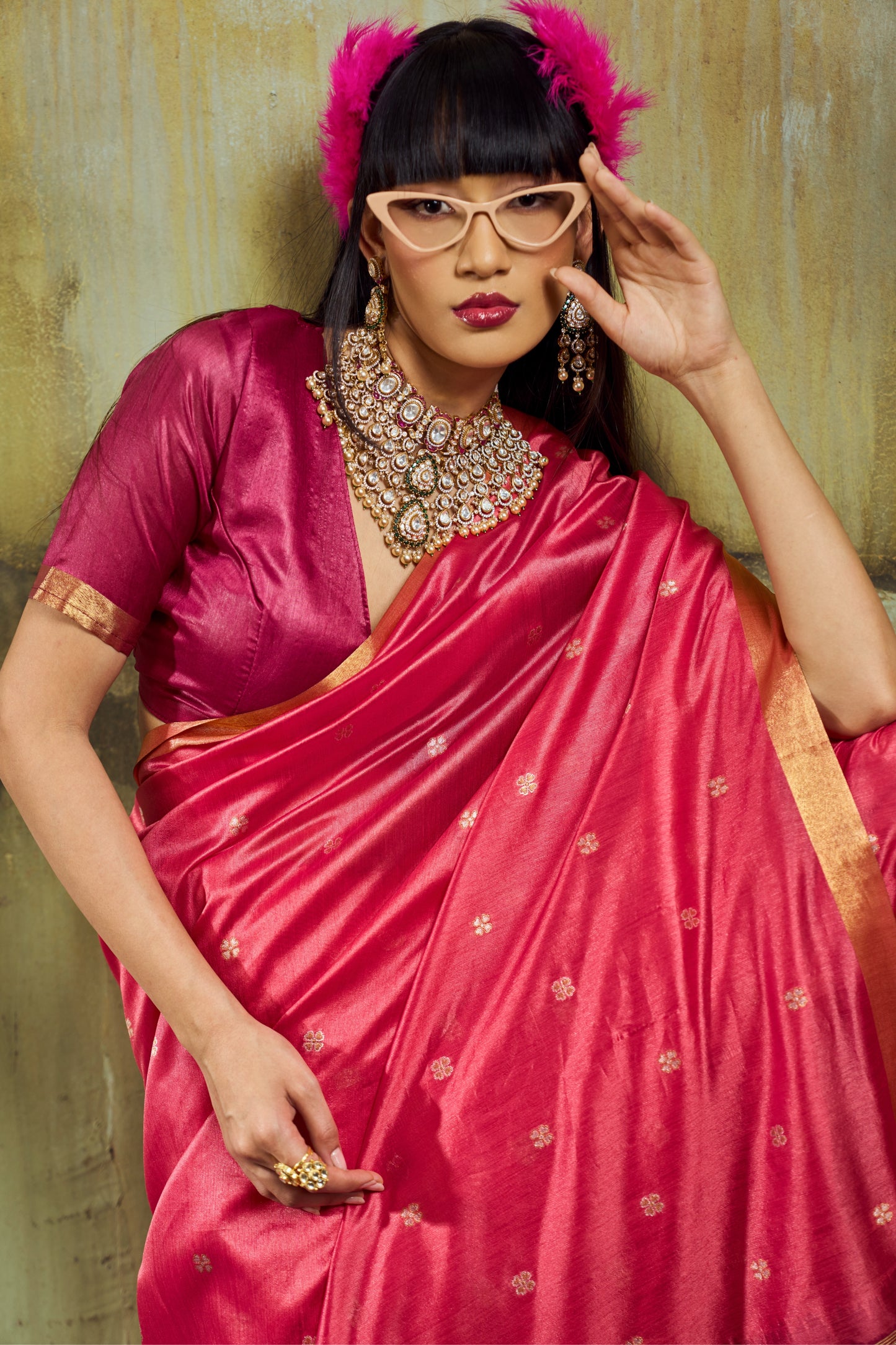 Rani Pink Soft Silk Saree for Women with Rich Zari Border & Designer Pallu
